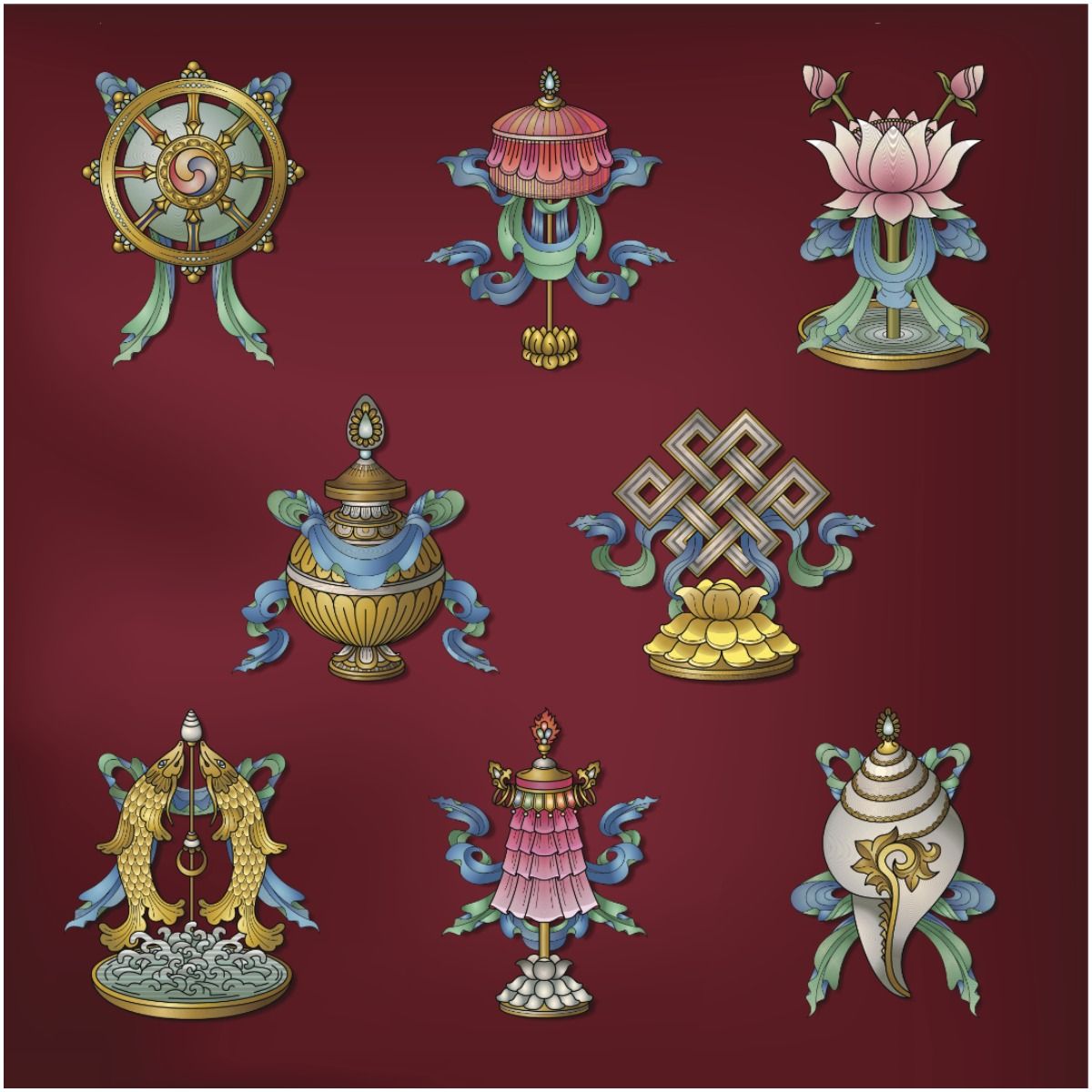 The Ashtamangala - The Eight Auspicious Symbols of Tibetan Buddhism