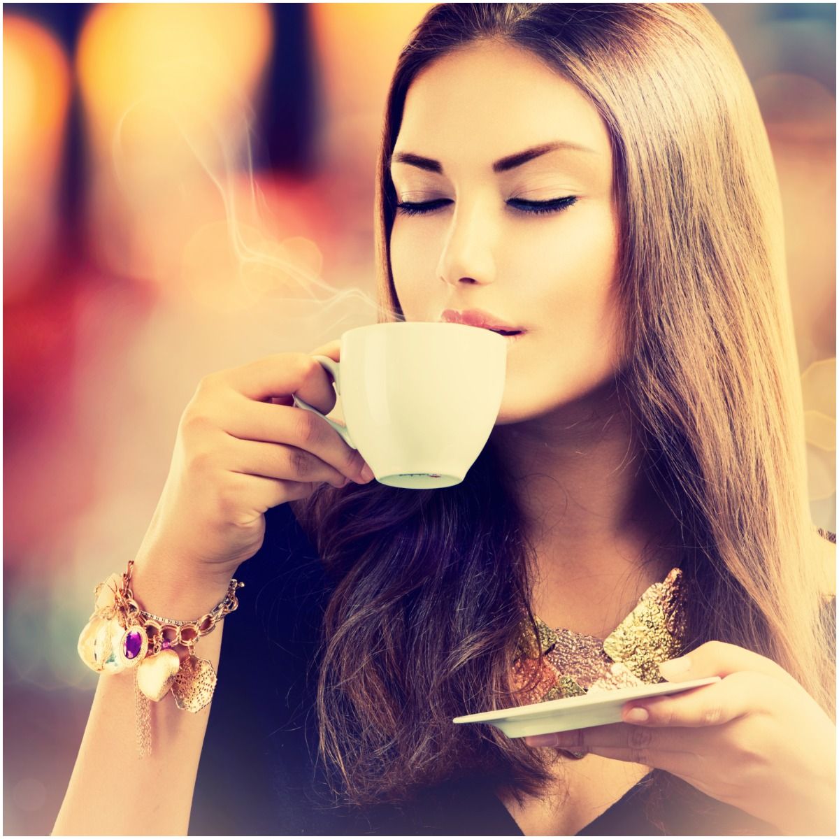 woman drinking coffee